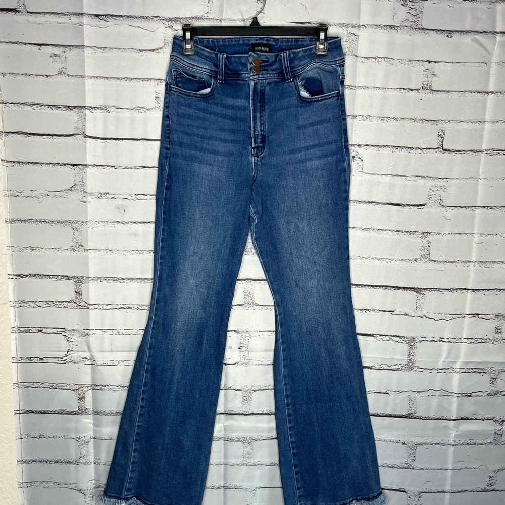 Blue Flare Wide Leg Jeans High-Rise Waist Hippie Y2K Baggy Style SZ 29 Retro